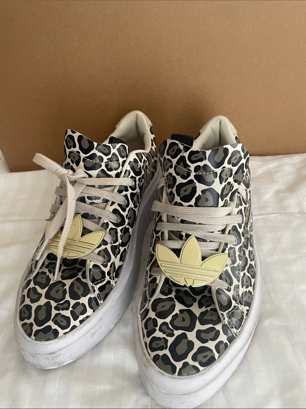 adidas Leopard-Print Platform Sneakers in Black & Cream with Gold Trefoil